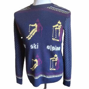 Cedar Wood State Men’s L Sweater Ski Alpine Cabin Outdoor Navy Blue Jumper VTG